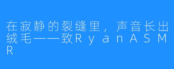 在寂静的裂缝里,声音长出绒毛——致RyanASMR